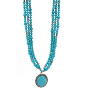 Antique Look Silver-Tone Multi-Strand Turquoise Beads And Oval Pendant Necklace #HNN88855-1 (LF22/DH4)