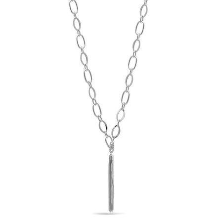 Silver Link Chains With Tassel Necklace #SQ554-N8609EE (SG11-NH14)