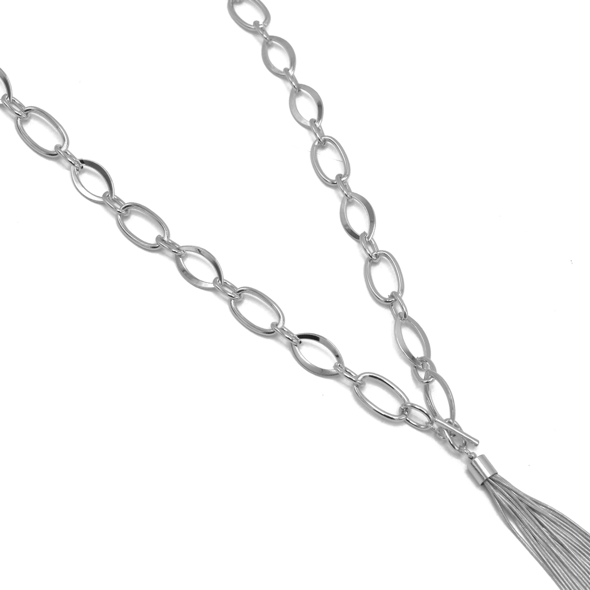 Silver Link Chains With Tassel Necklace #SQ554-N8609EE (SG11-NH14)