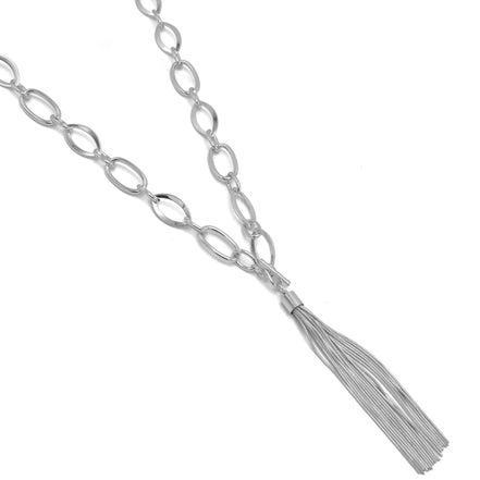 Silver Link Chains With Tassel Necklace #SQ554-N8609EE (SG11-NH14)