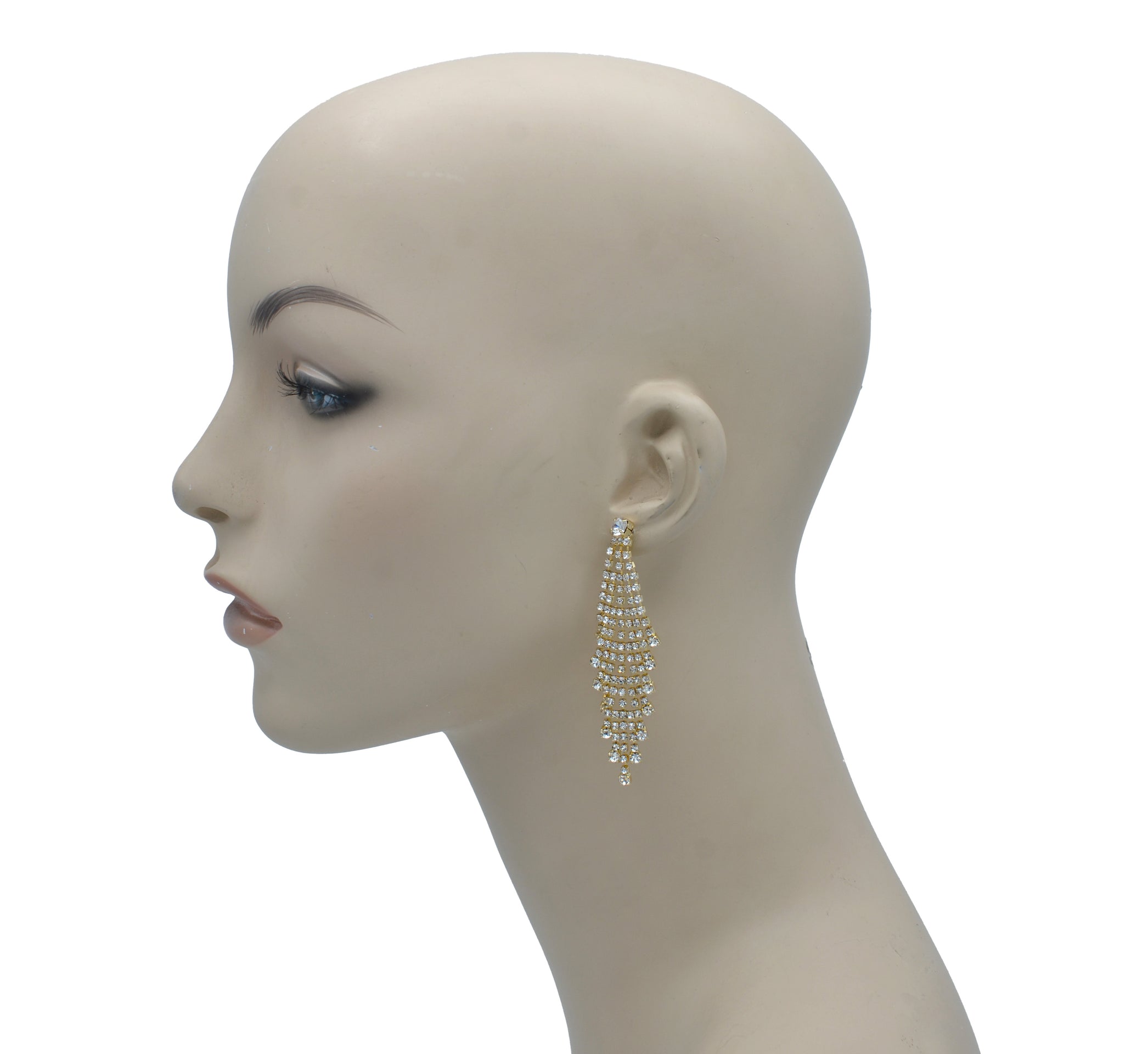 GOLD RHINESTONE CRYSTAL CHANDELIER EARRINGS #SQ6043G (GE16)