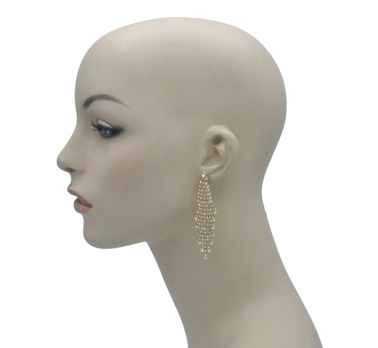 GOLD RHINESTONE CRYSTAL CHANDELIER EARRINGS #SQ6043G (GE16)