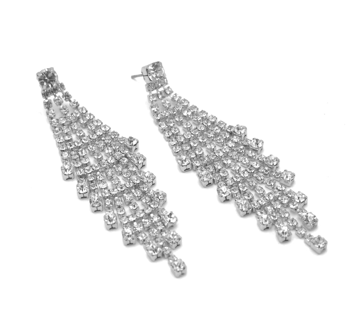 SILVER RHINESTONE CRYSTAL CHANDELIER EARRINGS #SQ6043S