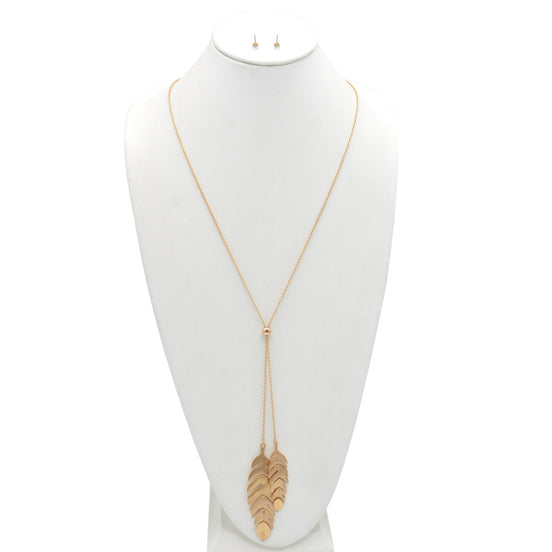GOLD TASSEL NECKLACE AND EARRINGS SET#SQ315-173723G (LF17)