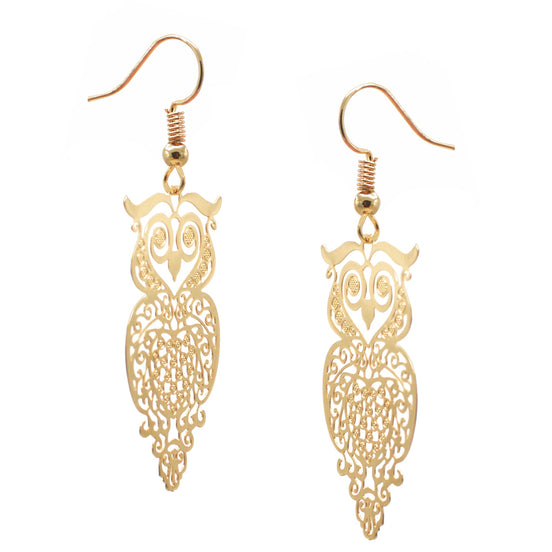 GOLD OWL FILIGREE LIGHT WEIGHT EARRINGS #SQ315-173734G (ME5)