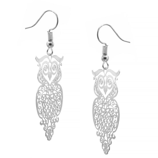 SILVER OWL FILIGREE LIGHT WEIGHT EARRINGS # SQ315-173734S (ME5)