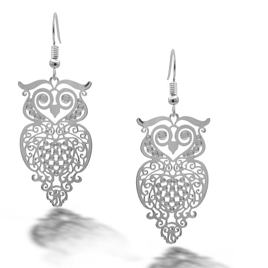 SILVER OWL FILIGREE LIGHT WEIGHT EARRINGS # SQ315-173734S (ME5)