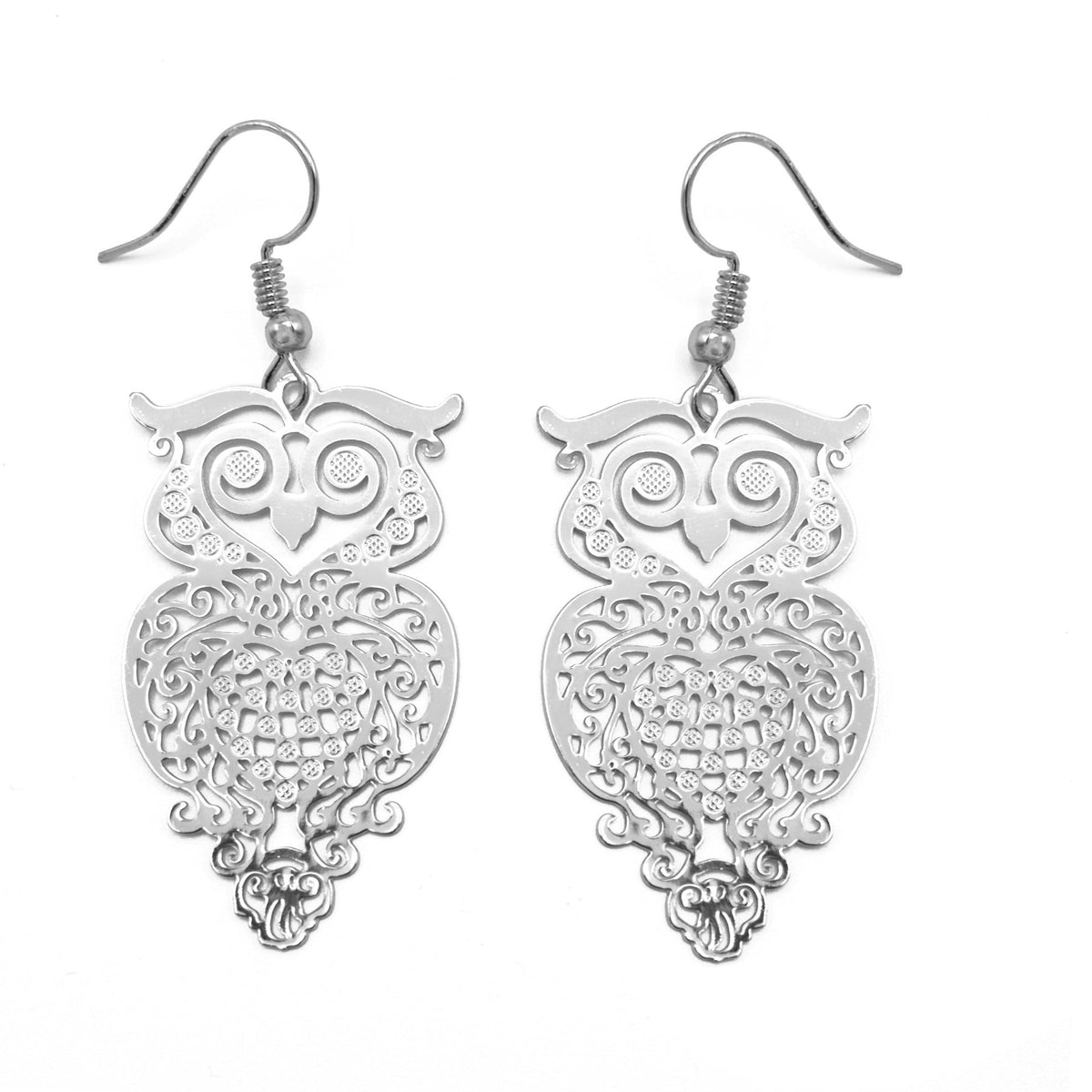 SILVER OWL FILIGREE LIGHT WEIGHT EARRINGS # SQ315-173734S (ME5)