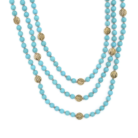 GOLD TONE METAL TURQUOISE BEADS EARRINGS AND NECKLACE #SQ321-173728GTRQ (AE21)