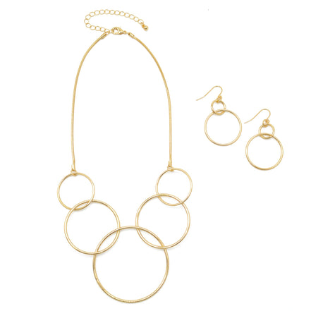 GOLD INTERLOCKING CIRCLE NECKLACE AND EARRINGS SET #HNN+E88835-1GD (AF3)