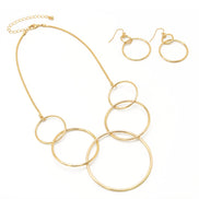 GOLD INTERLOCKING CIRCLE NECKLACE AND EARRINGS SET #HNN+E88835-1GD (AF3)