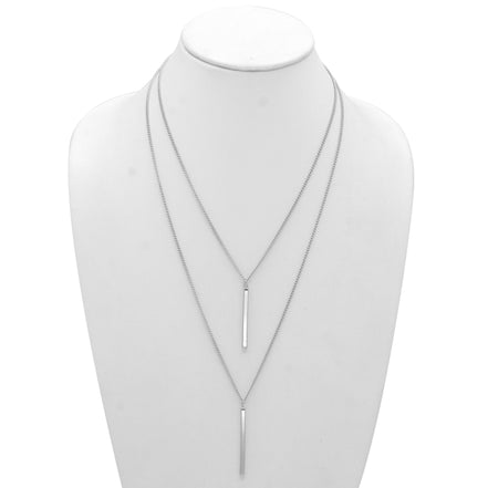 SILVER  VERTICAL BAR  LAYER NECKLACE# HNN89047SL