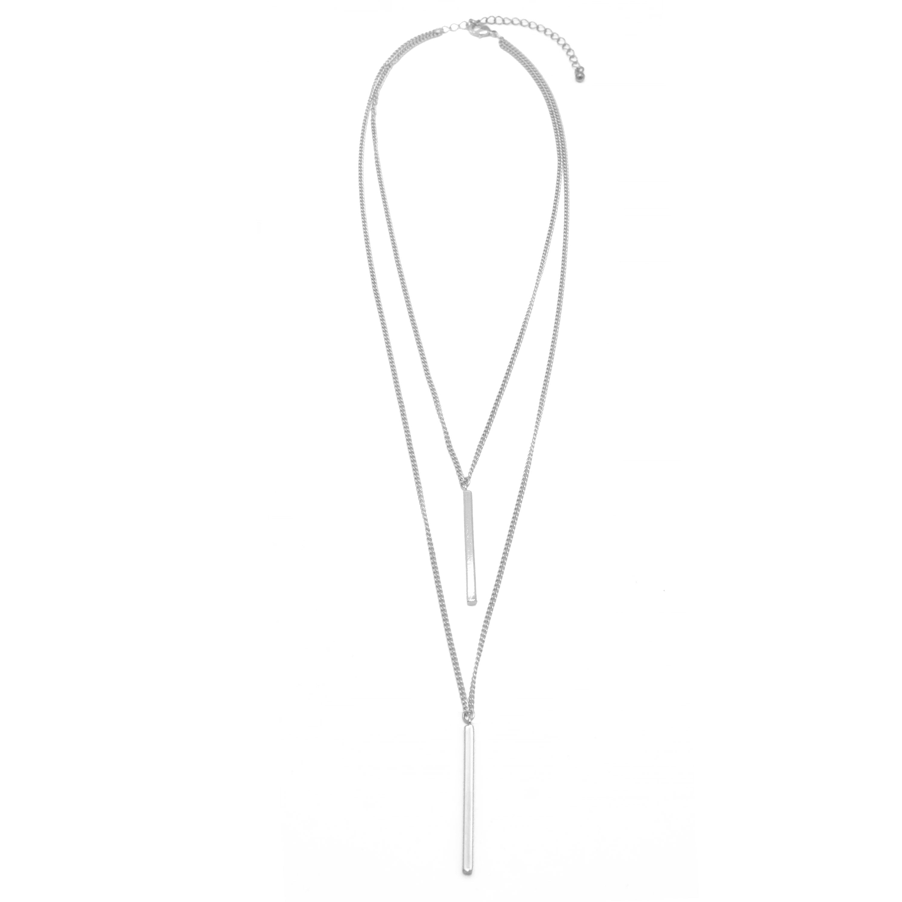 SILVER  VERTICAL BAR  LAYER NECKLACE# HNN89047SL