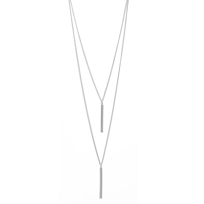 SILVER  VERTICAL BAR  LAYER NECKLACE# HNN89047SL
