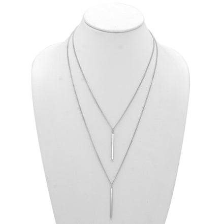 SILVER  VERTICAL BAR  LAYER NECKLACE# HNN89047SL