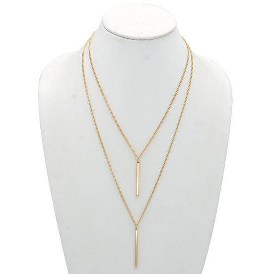 GOLD VERTICAL BAR  LAYER NECKLACE #HNN89047GD (RE19)