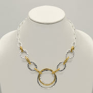 Two-Tone Gold And Silver Hammered Linked chain Necklace and Earrings Set#HNN+E88652-1TWO(DE5)