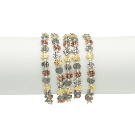3TONE HAMMERED METAL BEAD MEMORY WIRE STRETCH BRACELET #HNB89049TR