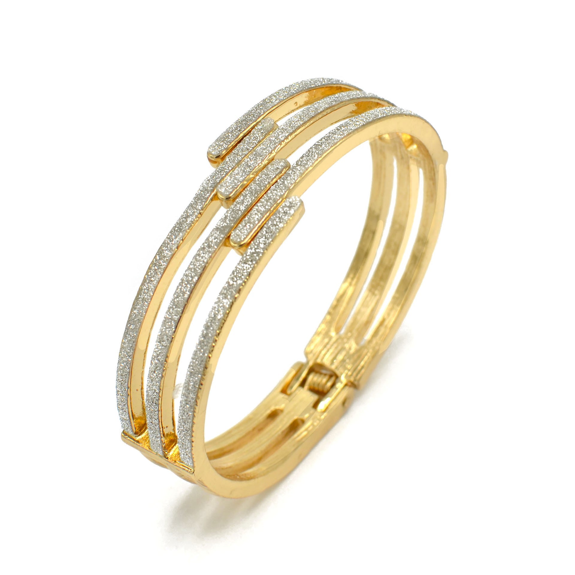 Women’s 2.5-Inch Oval Hinged Bangle Bracelet, Gold-Tone Multi-Row Cuff with Silver-Tone Sparkle Accents #SA-YS-104259GS(KA7-8)