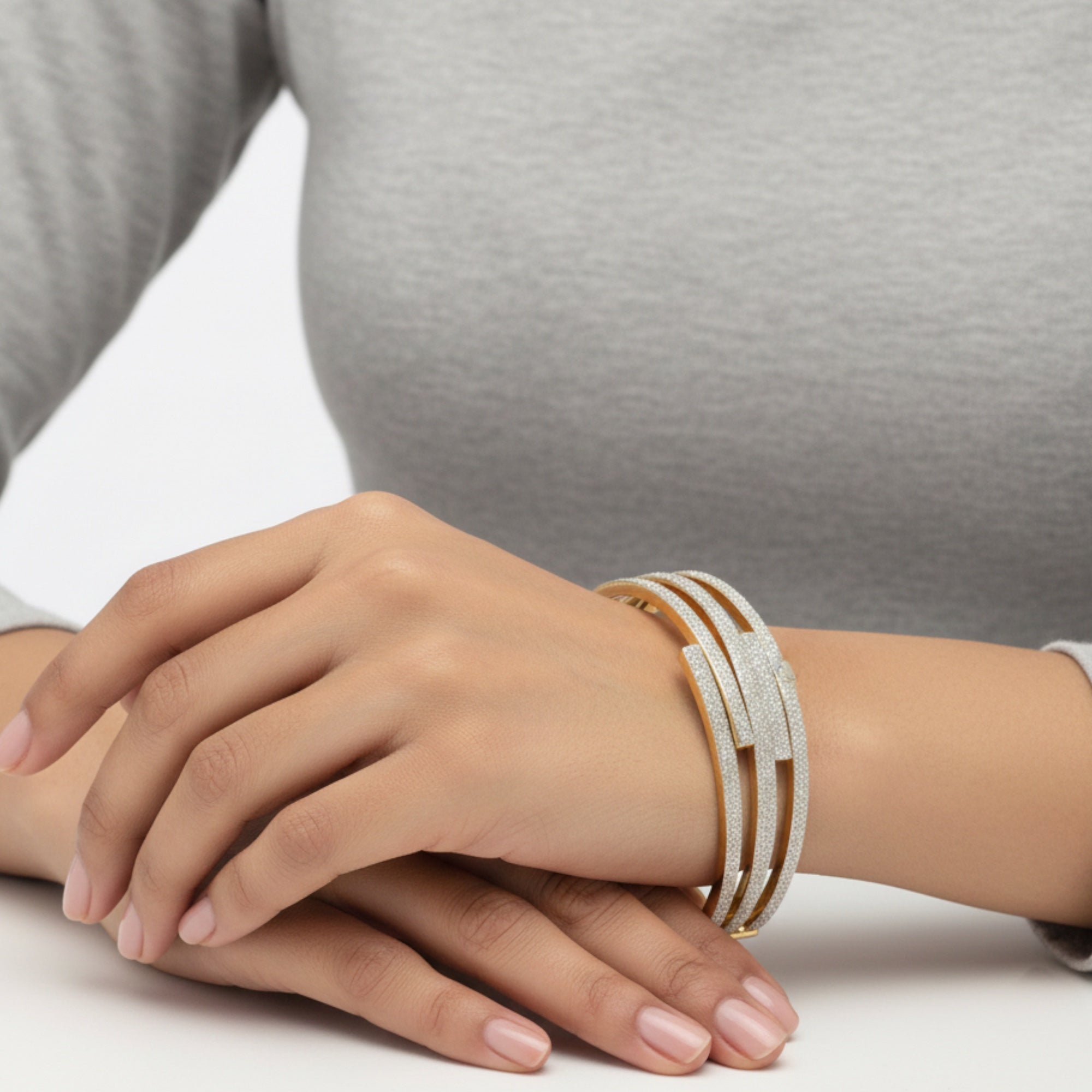 Gold glitter Oval hinge bracelet #SA-YS-104259GS(KA7-8)