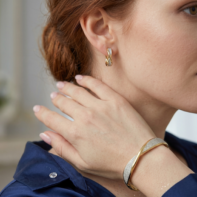 2.5"Gold-Tone Glitter Hinged Bracelet - Sparkling Cuff Bangle - Adjustable Dressy Jewelry for Women #SA-YS104238GS(Q9)