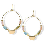Gold Hoop Earrings with Pastel Beads and Half-Moon Charm2.5
