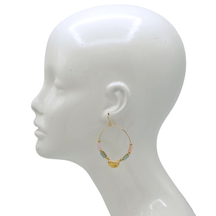 Gold Hoop Earrings with Pastel Beads and Half-Moon Charm2.5" #SQFY1045-ASSORTED