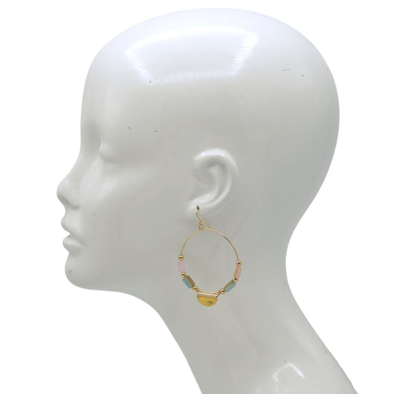 Gold Hoop Earrings with Pastel Beads and Half-Moon Charm2.5" #SQFY1045-ASSORTED