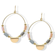 Gold Hoop Earrings with Pastel Beads and Half-Moon Charm2.5