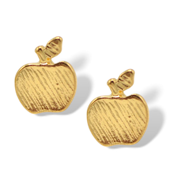 0.5" Apple Stud Earrings - Delicate Fruit-Shaped Post Back Earrings - Gold/Silver-Tone Cute Jewelry #SWKK-4973GLD(MB10)