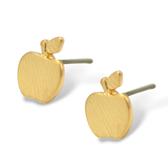 0.5" Apple Stud Earrings - Delicate Fruit-Shaped Post Back Earrings - Gold/Silver-Tone Cute Jewelry #SWKK-4973GLD(MB10)