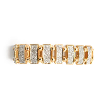 Women's Gold-Tone Wide Stretch Bracelet | Sparkling Pavé-Style Bar & Bead Elastic Cuff Bracelet | Elegant Fashion Jewelry #SQ321B-554 (NF17)