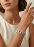 Women's Gold-Tone Wide Stretch Bracelet | Sparkling Pavé-Style Bar & Bead Elastic Cuff Bracelet | Elegant Fashion Jewelry #SQ321B-554 (NF17)
