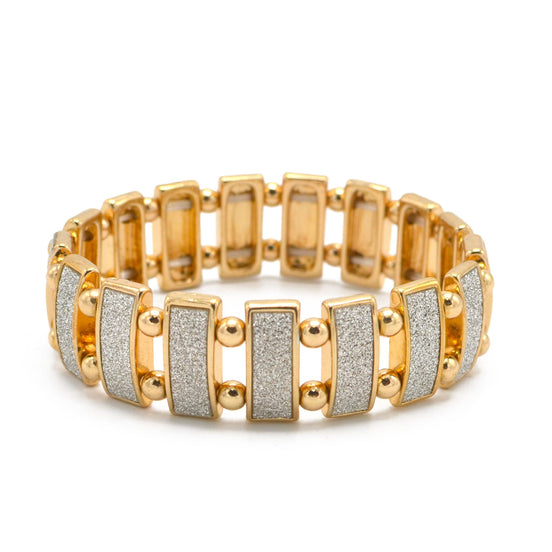 Women's Gold-Tone Wide Stretch Bracelet | Sparkling Pavé-Style Bar & Bead Elastic Cuff Bracelet | Elegant Fashion Jewelry #SQ321B-554 (NF17)