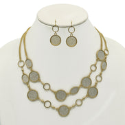 Stardust Elegance: Gold & Silver-Tone Sanded Glitter Statement Set#SQ4575-GLITTER (RH14/RB12)