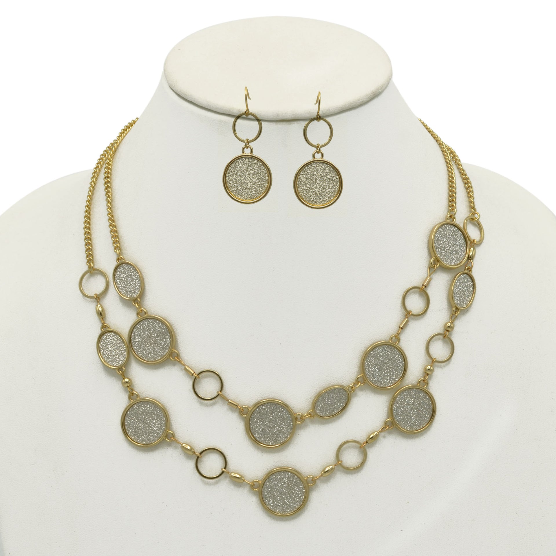 Stardust Elegance: Gold & Silver-Tone Sanded Glitter Statement Set#SQ4575-GLITTER (RH14/RB12)