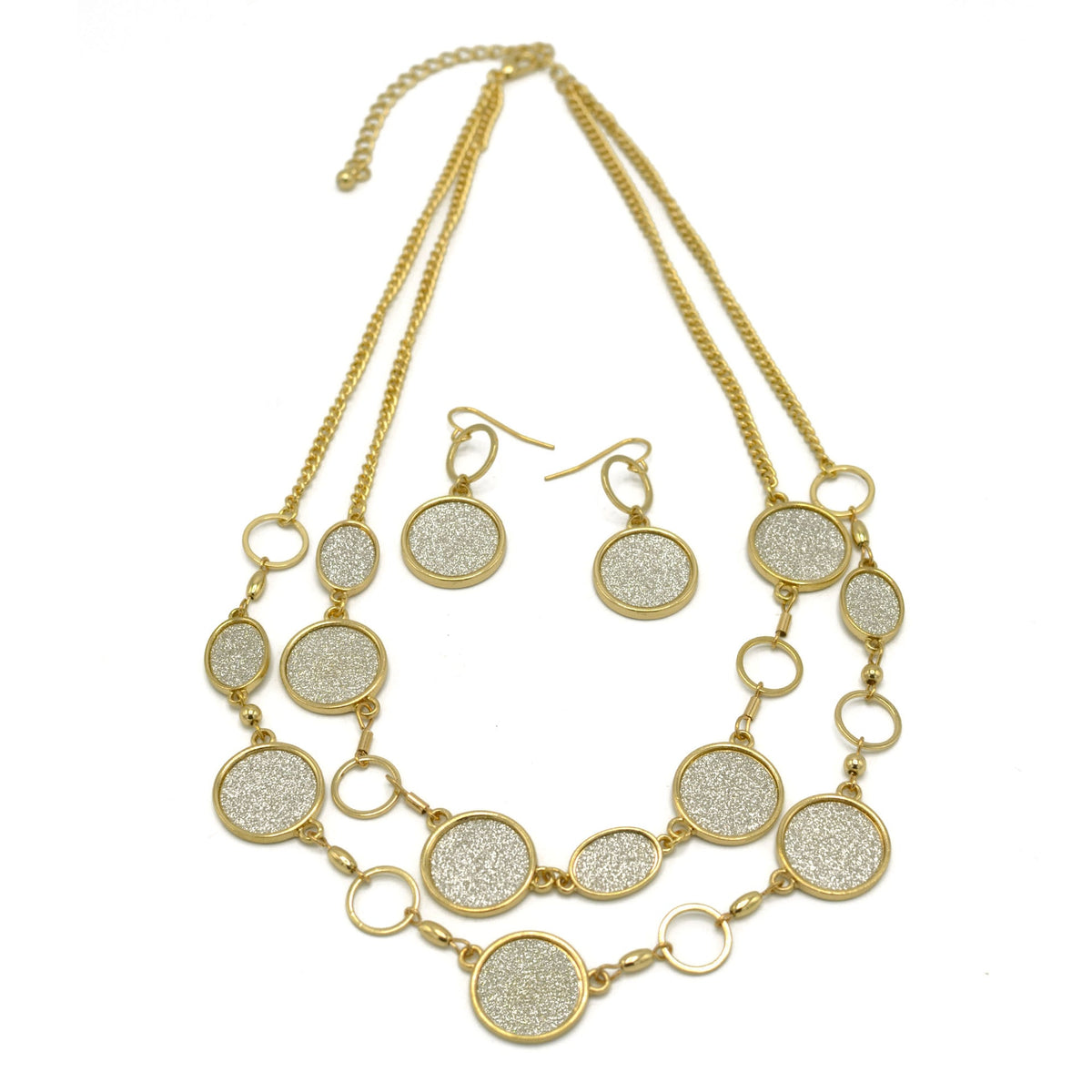 Stardust Elegance: Gold & Silver-Tone Sanded Glitter Statement Set#SQ4575-GLITTER (RH14/RB12)