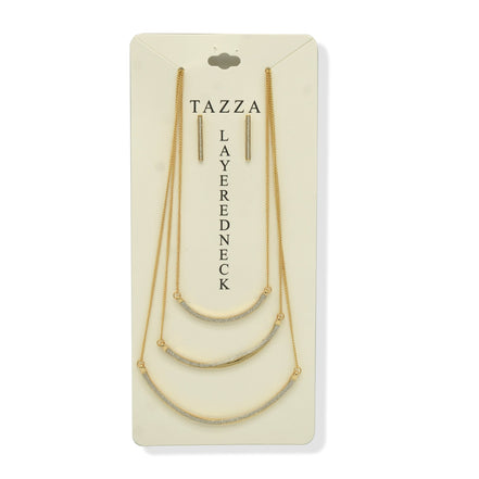 Gold Glittering Set Of 3 Necklace And Earrings Set #SQ291-7796 (BG11)