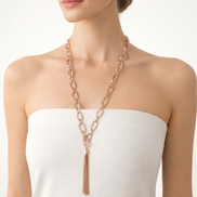 Silver Link Chains With Tassel Necklace #SQ554-N8609EE-RG (IE27)