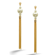 Gold And  Cream Pearl Tassel Earrings #HNEE89293GDCR (GB18)