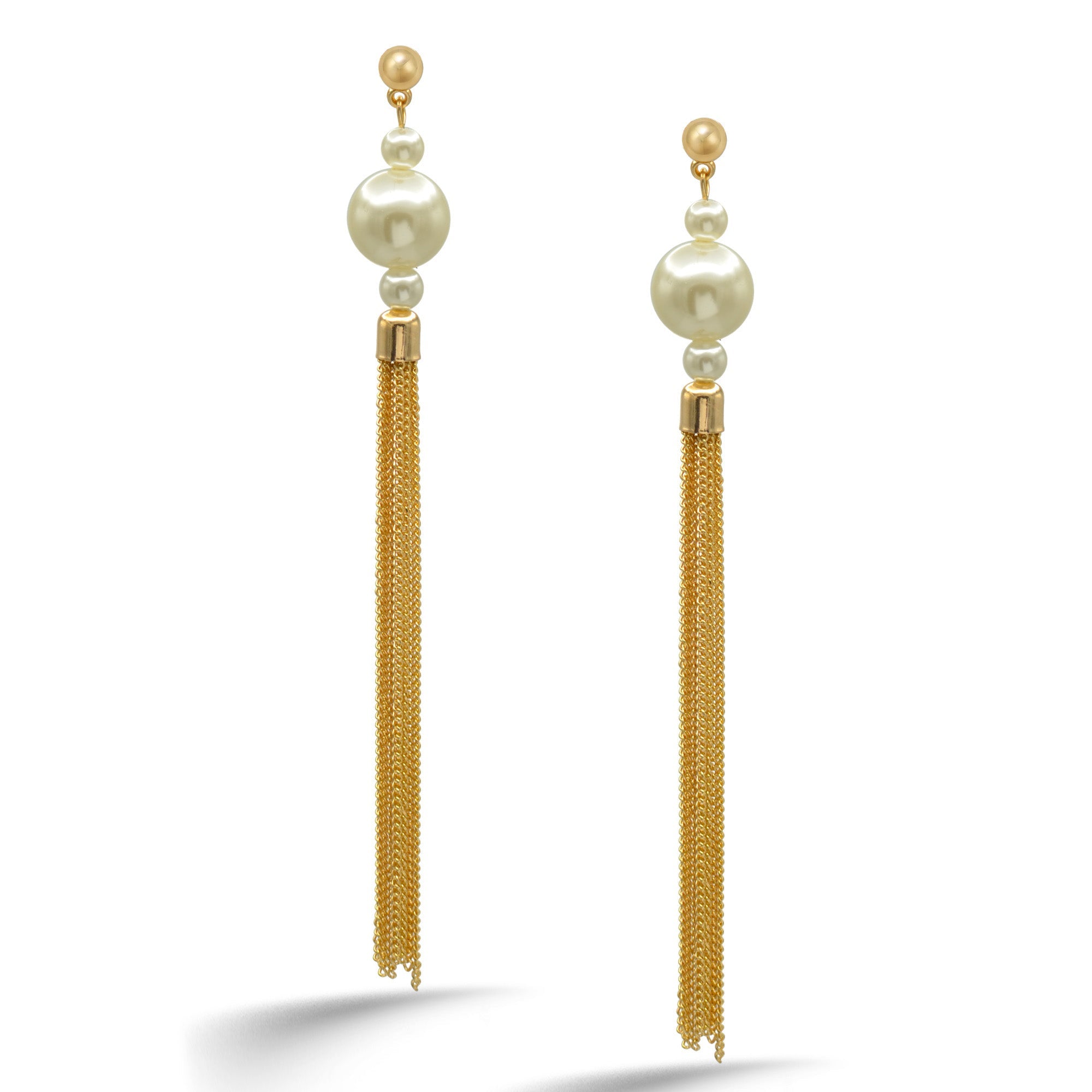 Gold And  Cream Pearl Tassel Earrings #HNEE89293GDCR (GB18)