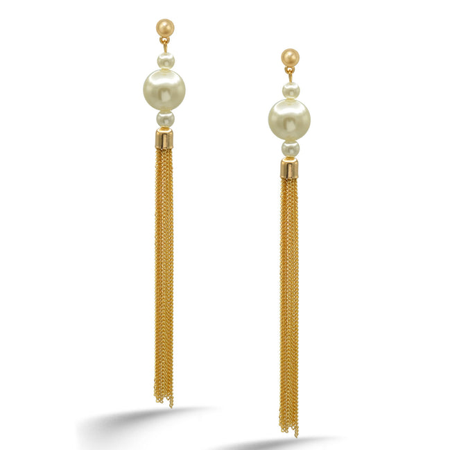 Gold And  Cream Pearl Tassel Earrings #HNEE89293GDCR (GB18)