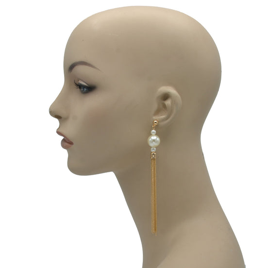 Gold And  Cream Pearl Tassel Earrings #HNEE89293GDCR (GB18)