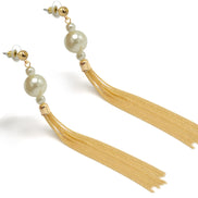 Gold And  Cream Pearl Tassel Earrings #HNEE89293GDCR (GB18)