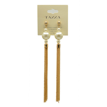 Gold And  Cream Pearl Tassel Earrings #HNEE89293GDCR (GB18)