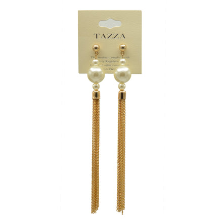 Gold And  Cream Pearl Tassel Earrings #HNEE89293GDCR (GB18)