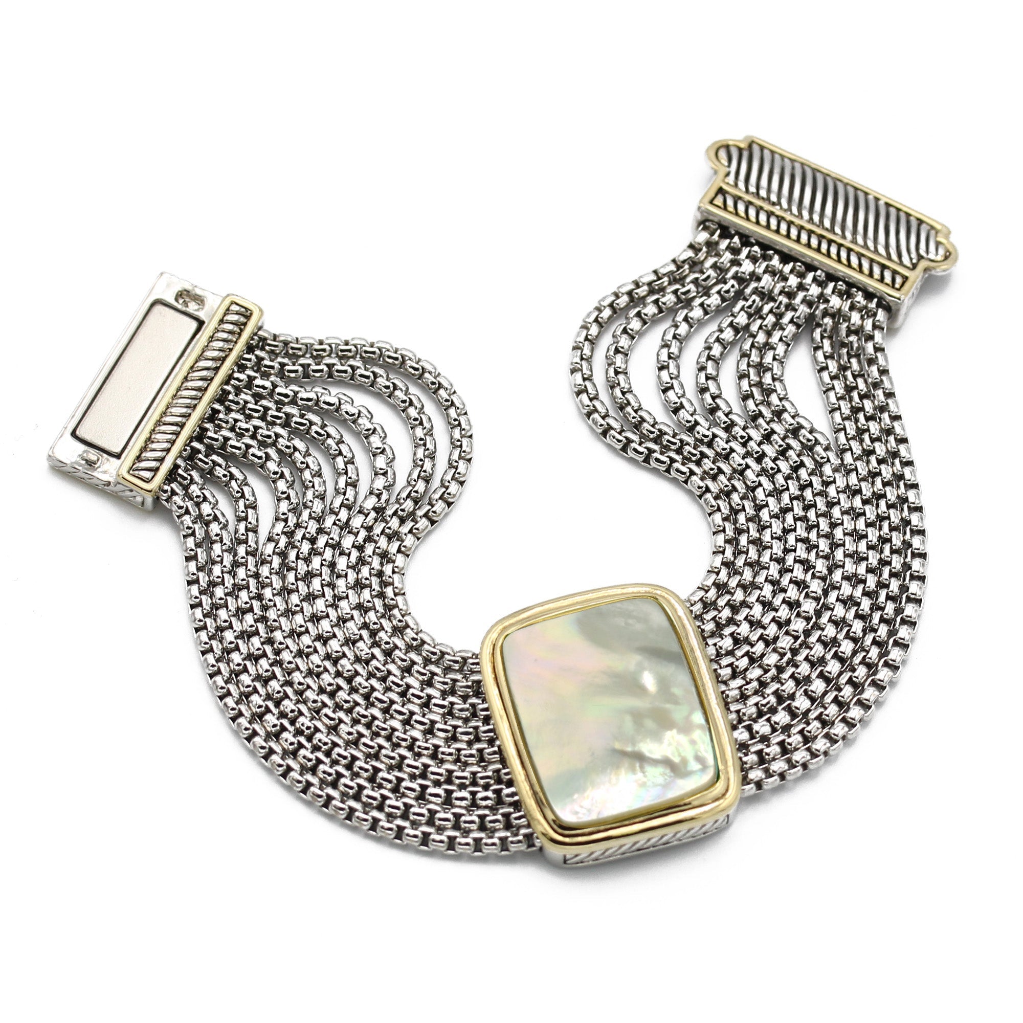 TWO TONE MOTHER OF PEARL MULTI STRANDS MAGNETIC CLASP BRACELET#12505BR-MOP