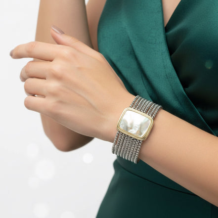 TWO TONE MOTHER OF PEARL MULTI STRANDS MAGNETIC CLASP BRACELET#12505BR-MOP