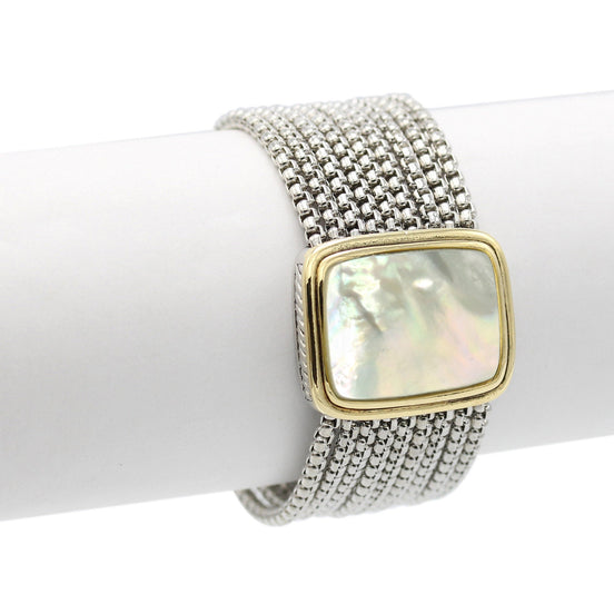 TWO TONE MOTHER OF PEARL MULTI STRANDS MAGNETIC CLASP BRACELET#12505BR-MOP