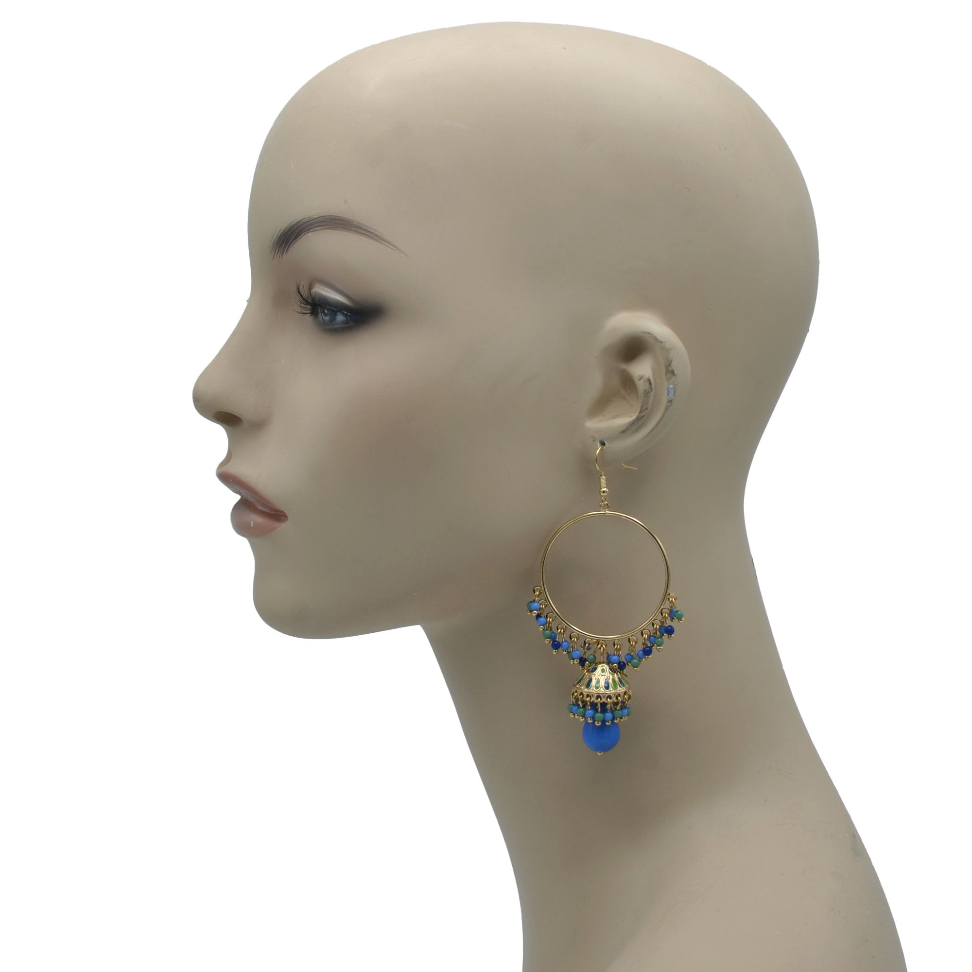 GOLD MULTICOLOR BEADS BLUE TEARDROP  EARRING #SQ3188BLU (MA5)